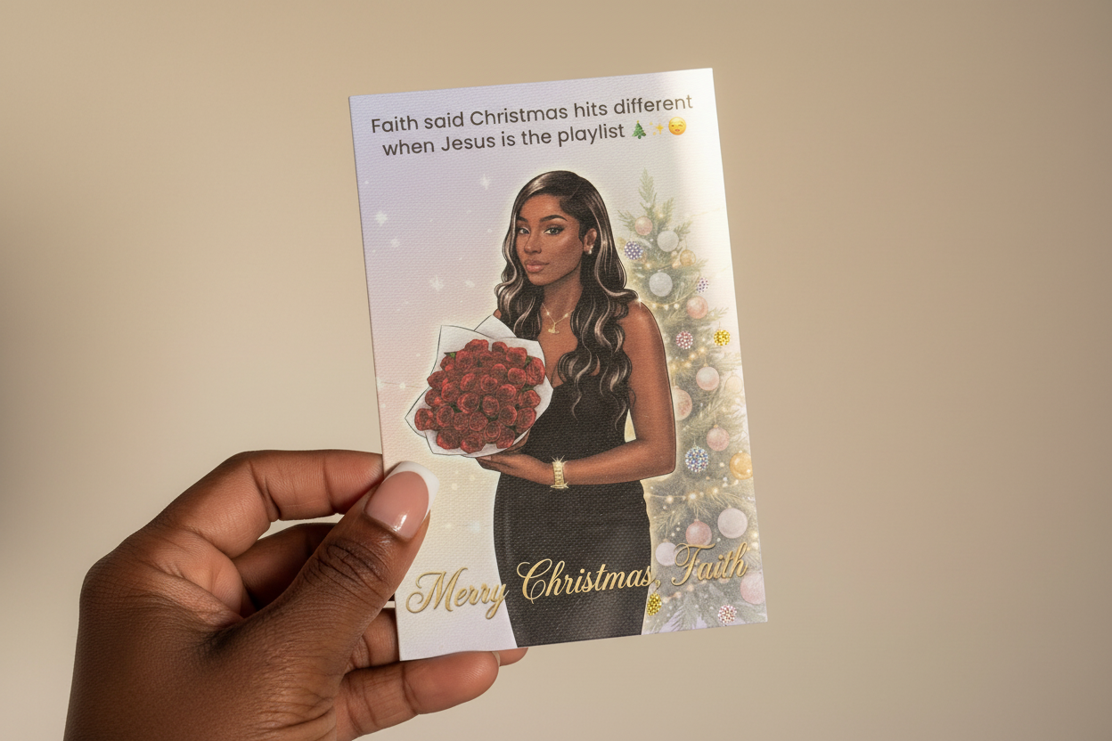custom illustrated portrait greeting card with personalised artwork