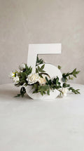luxury faux floral table number with handmade flowers for wedding centrepiece