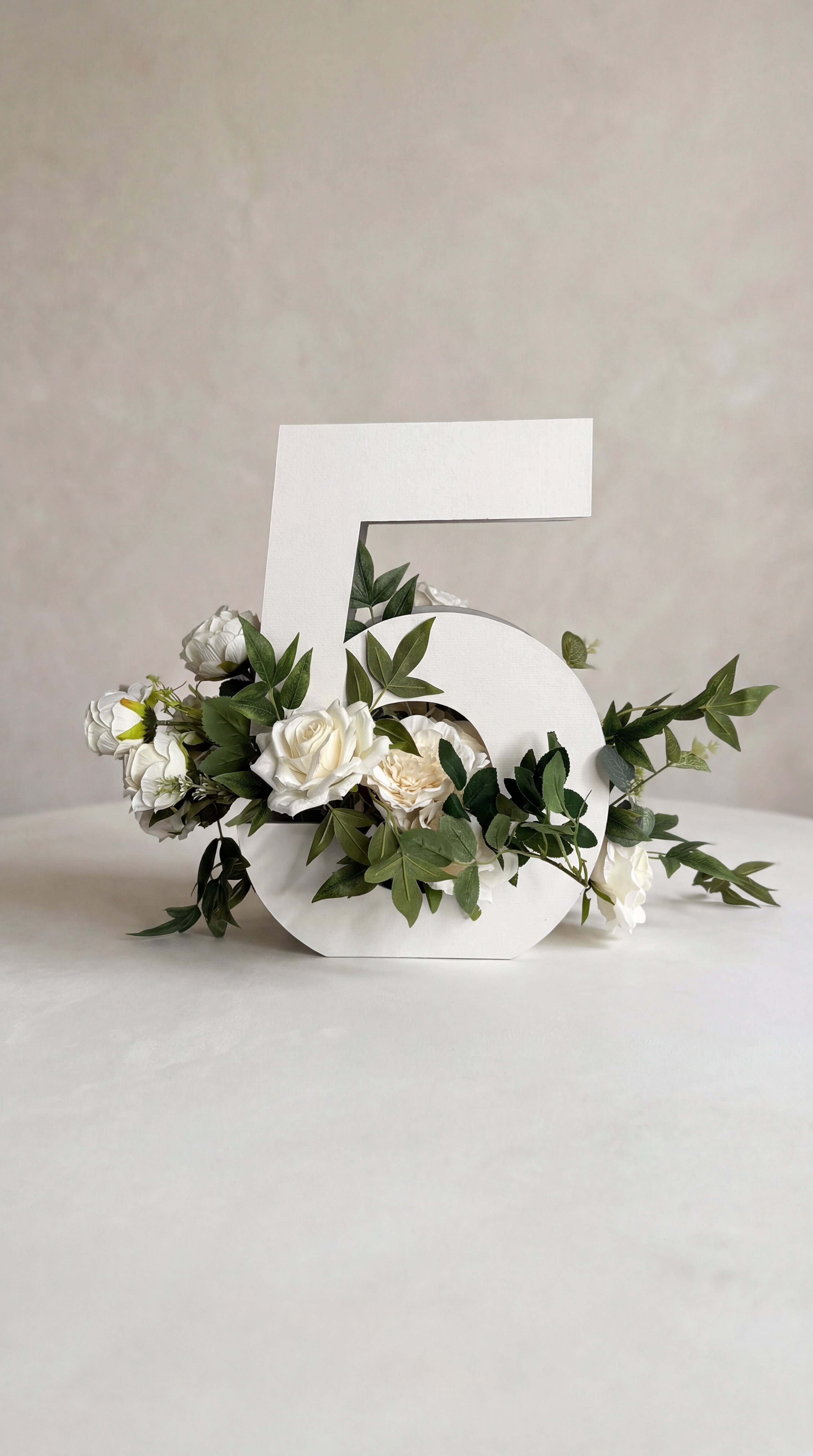 luxury faux floral table number with handmade flowers for wedding centrepiece