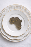 smoke tinted Africa shaped resin place card with personalised guest name