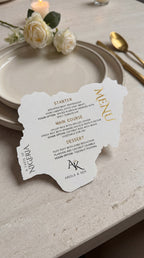 Nigeria country shaped personalised wedding menu with printed courses and event details