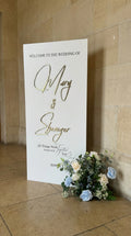 large luxury bespoke welcome sign with elegant typography for wedding entrance
